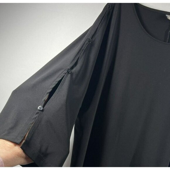 Chicos Women's Top Size 2 Large Solid Black Bell 3/4 Split Sleeves Stretch - Picture 4 of 9